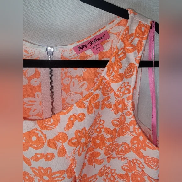 Floral Orange Brocade Sleeveless Dress - Picture 3 of 7